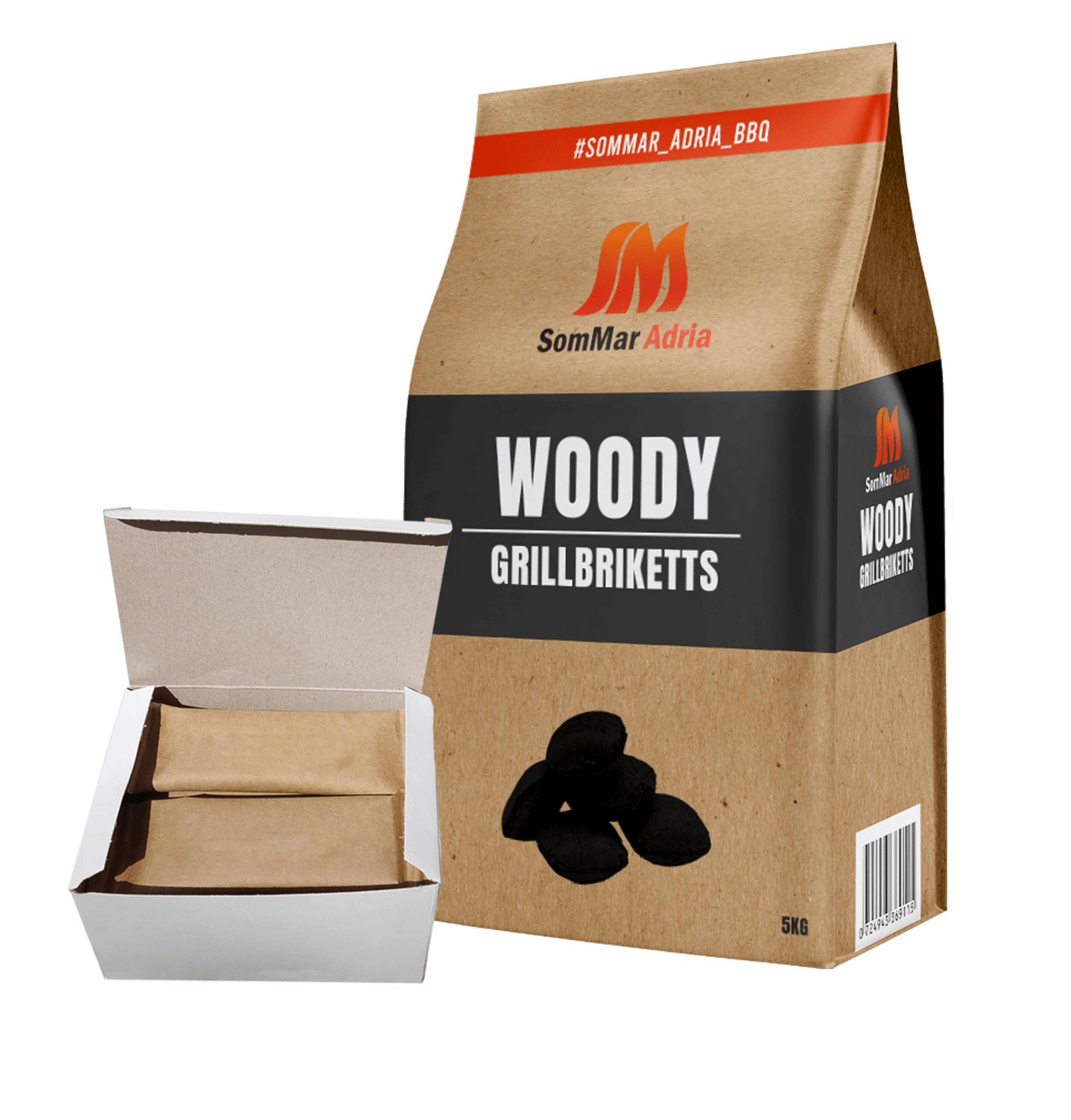 Sommerangebot: Woody Grillbriketts 5kg + 10 Olivenholzanzünder